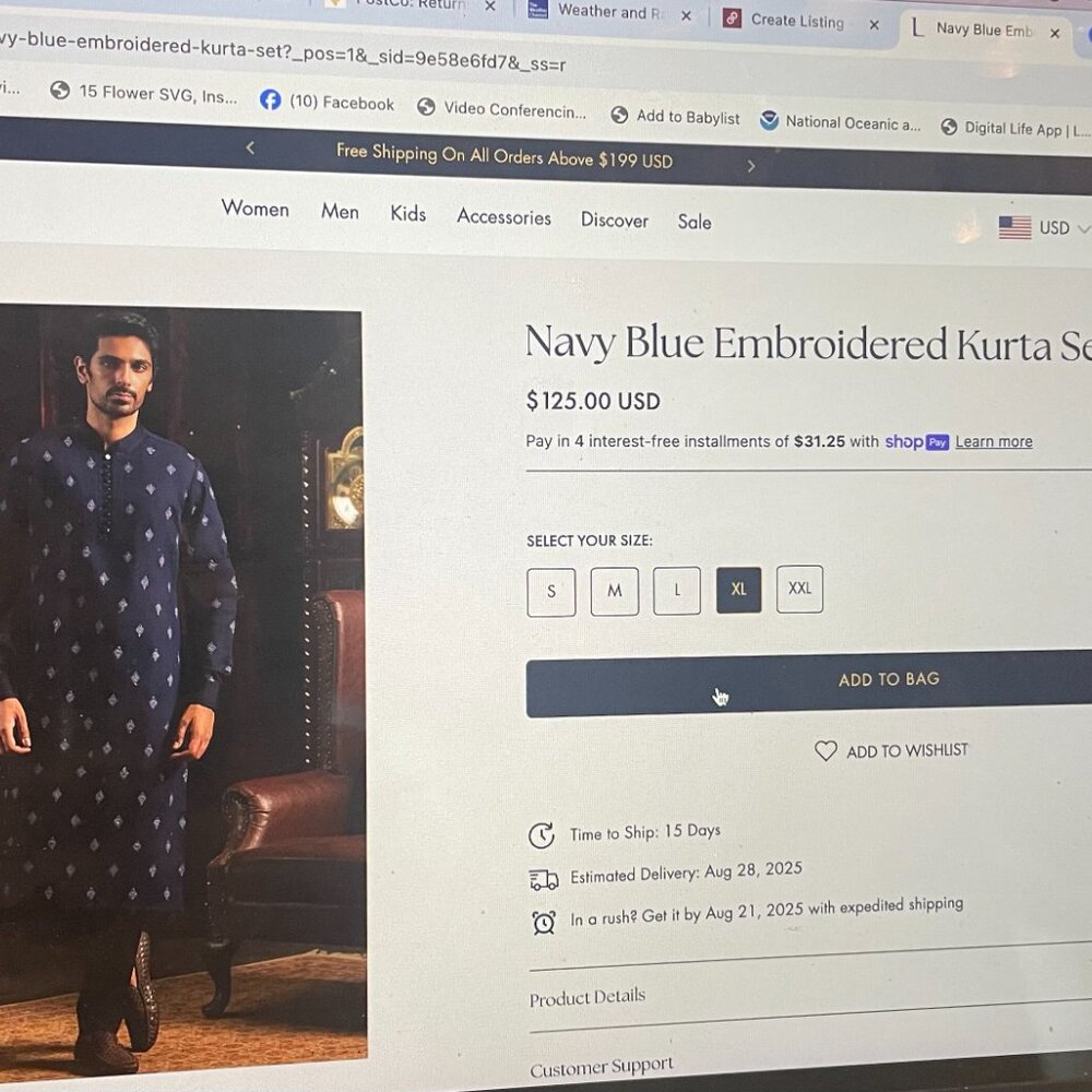 Navy Blue Embroidered Kurta Set